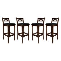 Kit 4 Banquetas Alta Estofada para Bancada Madri Madeira Capuccino Suede Preto CCS