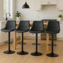 Kit 4 Banquetas Alta Estofada Para Bar Balcão Cozinha Americana Giratória Regulável Roma Com Costura