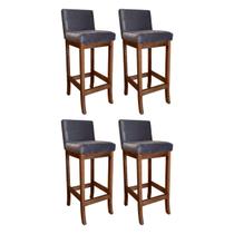 Kit 4 Banquetas Alta Estofada para Cozinha Americana Espanha Madeira Maciça Castanho Suede CCS