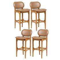 Kit 4 Banquetas Alta Estofada Rafine Madeira Castanho Tecido Impermeável Marrom Kit 4 Banquetas Alta Estofada Rafine Madeira Castanho Tecido Impermeável Marrom