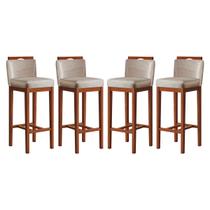 Kit 4 Banquetas Alta Estofadas para Bancada 38x102 Cm Líbia Madeira Maciça Suede CCS