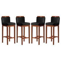 Kit 4 Banquetas Alta Estofadas para Bancada 38x102 Cm Líbia Madeira Maciça Suede Preto CCS