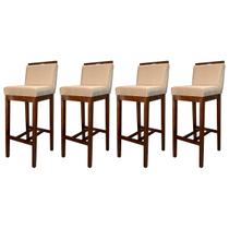 Kit 4 Banquetas Alta Estofadas para Bancada Líbia Madeira Capuccino Suede Bege CCS