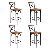 Kit 4 Banquetas Alta Industrial Paris Base Alumínio com Encosto - Castanho