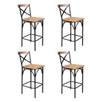Kit 4 Banquetas Alta Industrial Paris Base Alumínio com Encosto - Natural