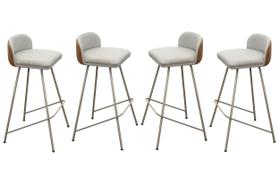 Kit 4 Banquetas Alta Nobre Sofisticada Casa Cozinha em Linho base Aço Champanhe