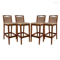 Kit 4 Banquetas Alta para Balcão em Madeira Valência Rattan Castanho Linho Bege CCS Kit 4 Banquetas Alta para Balcão em Madeira Valência Rattan Castanho Linho Bege CCS