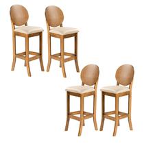 Kit 4 Banquetas Alta para Bancada 113 x 36 Cm Florence Madeira Maciça Linho Bege M58 - RMI Kit 4 Banquetas Alta para Bancada 113 x 36 Cm Florence Madeira Maciça Linho Bege M58 - RMI