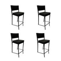 Kit 4 Banquetas alta para cozinha Empilhável preta assento e encosto estofados em linho cor preto - Poltronas do Sul Kit 4 Banquetas alta para cozinha Empilhável preta assento e encosto estofados em linho cor preto - Poltronas do Sul