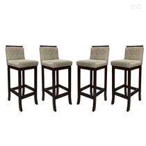 Kit 4 Banquetas Alta para Cozinha Nice Madeira Maciça Matelassê Suede Bege CCS