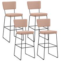 Kit 4 Banquetas Alta Para Cozinha Sala De Jantar Base em Aço Fixa Allana L02 Linho Rosê - Lyam Decor