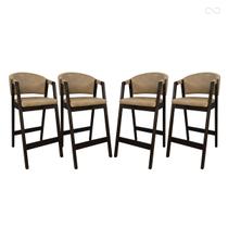Kit 4 Banquetas Alta para Ilha de Cozinha Ravena Madeira Maciça Capuccino Sintético Bege CCS