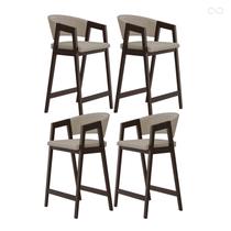 Kit 4 Banquetas Alta para Ilha de Cozinha Ravena Madeira Maciça Capuccino Suede Bege CCS