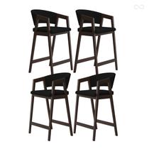 Kit 4 Banquetas Alta para Ilha de Cozinha Ravena Madeira Maciça Capuccino Suede Preto CCS