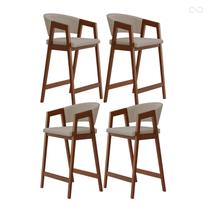 Kit 4 Banquetas Alta para Ilha de Cozinha Ravena Madeira Maciça Pinhão Suede Bege CCS