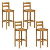 Kit 4 Banquetas Altas 100% Madeira Maciça com Encosto e Apoio para os Pés Martin