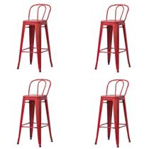 Kit 4 Banquetas Altas ANM6990B Iron Tolix Titan Anima Office Encosto Alto Vermelho