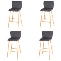 Kit 4 Banquetas Altas ANM8114B Anima Office Revestido em Tecido Cinza Base Metal Acabamento que Imit