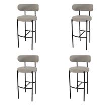 Kit 4 Banquetas Altas Camelia Estofada Linho Cinza com Encosto para Cozinha Sala Balcão e Área Gourmet