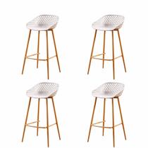Kit 4 Banquetas Altas Clarice Sidera Rivatti Polipropileno Nude Base Metal Aço