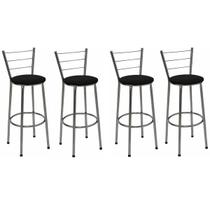 Kit 4 Banquetas Altas Cromada com Encosto Assento Preto Kit 4 Banquetas Altas Cromada com Encosto Assento Preto