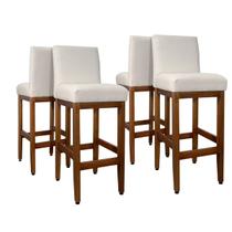 Kit 4 Banquetas Altas De Madeira Maciça Eucalipto Estofada Tecido Linho Encosto Para Bancada Americana Cozinha Gournet 75cm Jade