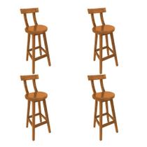 Kit 4 Banquetas Altas Girafa Alta de Madeira com Encosto para Área Gourmet e Mesa Bistrô Natural Kit 4 Banquetas Altas Girafa Alta de Madeira com Encosto para Área Gourmet e Mesa Bistrô Natural