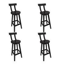 Kit 4 Banquetas Altas Girafa Madeira com Encosto Preto para Bancada Mega Madeira