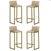 Kit 4 Banquetas Altas Luxo Dani com Encosto Base Dourada