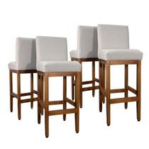 Kit 4 Banquetas Altas Madeira Maciça Estofada Assento 75cm Bancada Americana Conjunto Cozinha Ilha Gourmet Reforçada Cadeira Banco Tamboret Jade