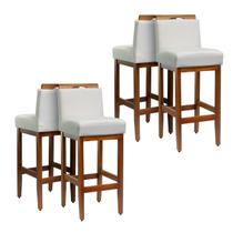 Kit 4 Banquetas Altas Madeira Maciça Estofada Assento Alto 75cm de Assento Decorativo Bancada Americana Conjunto Cozinha Ilha Gourmet Reforçada Safira