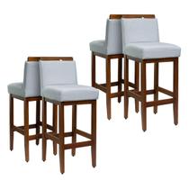 Kit 4 Banquetas Altas Madeira Maciça Estofada Assento Alto 75cm de Assento Decorativo Bancada Americana Conjunto Cozinha Ilha Gourmet Reforçada Safira