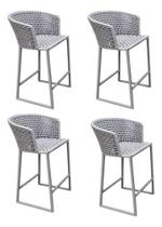 Kit 4 Banquetas Altas Para Balcão Corda Náutica E Alumínio