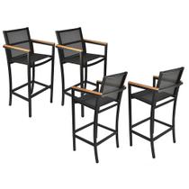 Kit 4 Banquetas Amélia Alumínio Tela Sling Com Braço Madeira Ideal para Bancada, Cozinha, Área Gourmet ou Externa Kit 4 Banquetas Amélia Alumínio Tela Sling Com Braço Madeira Ideal para Bancada, Cozinha, Área Gourmet ou Externa