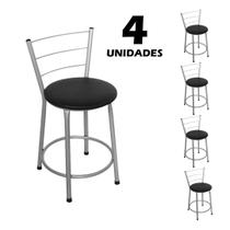 Kit 4 Banquetas Baixa Cozinha Balcão Mesa Bar Prata Aramada - FORTMIX