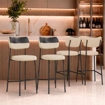 Kit 4 Banquetas Baixa Sala de Jantar Lisa Pés Preto Linho/PU Bege/Preto M2 - Monari Design Kit 4 Banquetas Baixa Sala de Jantar Lisa Pés Preto Linho/PU Bege/Preto M2 - Monari Design