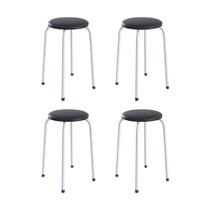 Kit 4 Banquetas Baixas Com Assento Estofado Multimóveis CR50264 Branco-preto