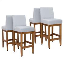 Kit 4 Banquetas Baixas De Madeira Maciça Eucalipto Estofada Tecido Linho Encosto Para Bancada Americana Cozinha Gournet 63cm Jade