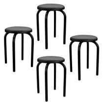 Kit 4 Banquetas Baixas Empilháveis em Aço Maviê Sintético Preto - Mpozenato Kit 4 Banquetas Baixas Empilháveis em Aço Maviê Sintético Preto - Mpozenato