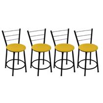 Kit 4 Banquetas Baixas Preta com Encosto Assento Amarelo