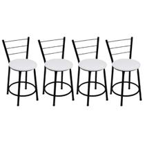 Kit 4 Banquetas Baixas Preta com Encosto Assento Branco