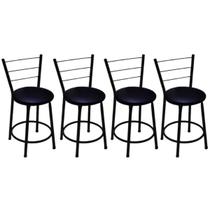 Kit 4 Banquetas Baixas Preta com Encosto Assento Preto