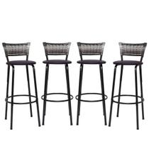 Kit 4 Banquetas Banco Alta Ideal Balcão Cozinha Gourmet Bar Bistrô Bancada Americana Com Encosto Junco Degradê Itagold