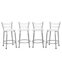 Kit 4 Banquetas Bancos Baixa 45cm Flórida Estrutura Prata Mesa Bistrô Cozinha Americana, Bar, Bancada, Área Gourmet