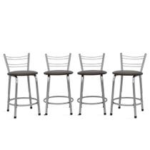 Kit 4 Banquetas Bancos Baixa 45cm Flórida Estrutura Prata Mesa Bistrô Cozinha Americana, Bar, Bancada, Área Gourmet