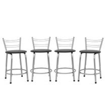 Kit 4 Banquetas Bancos Baixa 45cm Flórida Estrutura Prata Mesa Bistrô Cozinha Americana, Bar, Bancada, Área Gourmet