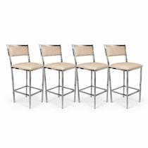 Kit 4 Banquetas Bar Cozinha Altura 65cm Flora Gourmet Cromada Assento e Encosto Fendi