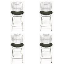 Kit 4 Banquetas BERTOIA cromada assento preto altura 70cm - Poltronas do Sul