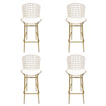 Kit 4 Banquetas BERTÓIA dourado fosco assento branco tubular altura 70cm