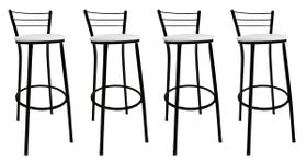 Kit 4 Banquetas Bistrô Aço Pintura Epóxi Preta Assento Branco
